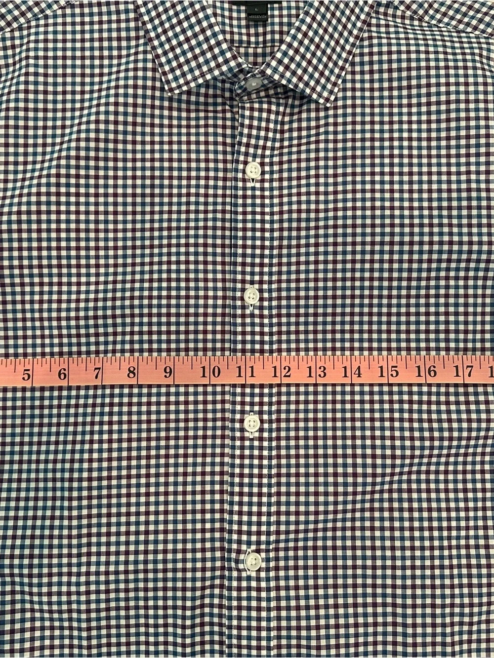 J. Crew Men's Navy Burgundy  and White Gingham Button-Down Shirt Large